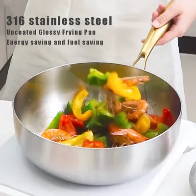 316 Stainless Steel Frying Pan Deepened Wok Non-Stick Skillets Steak Gas Stove Induction Cooker