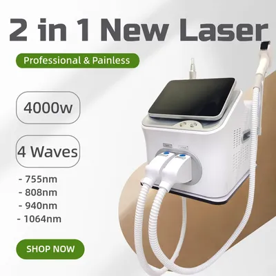 Diode Ice Laser 4 Wavelength Professional 808 2 in 1 Hair Removal and Laser Peak Picoseconds ND YAG