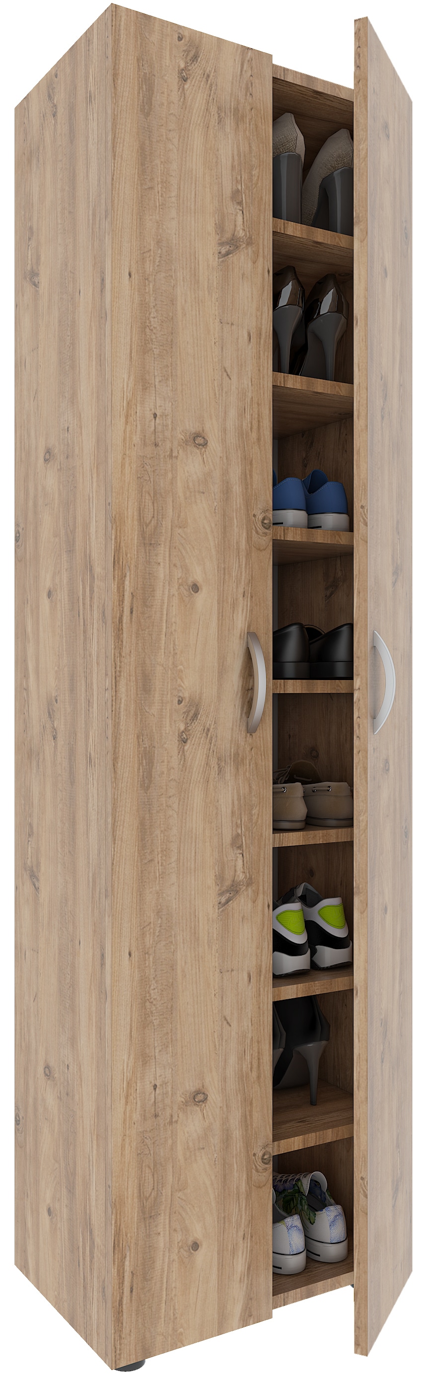 Schuhschrank VCM "VCM Holz Schuhschrank Maße: H. 173 x B. 49 x T. 30 cm Allzweckschrank 8 Fächer 2 Drehtüren ¿ Ulas" Gr. 49, braun (honig, eiche), B:49cm H:173cm T:30cm, Obermaterial: 100% Holz Wood., Schränke, Schuhschrank