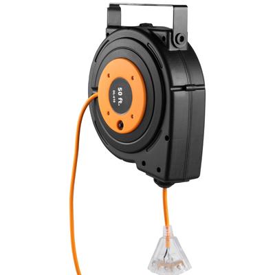 Tuspuzz Retractable Extension Reel, Power Cord with Lighted Triple Tap Outlet - 50 FT