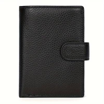TEMU Large Genuine Leather Card Holder Trifold Wallet Coin Pocket Snap Closure Id Windows For Men Image