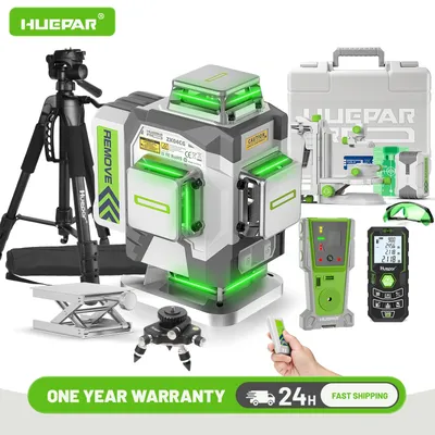 Huepar Professional 4D Cross Line Laser Level ±2mm High Accuracy Self Leveling Green Laser Tool Set With 8000mAh Li-ion Battery