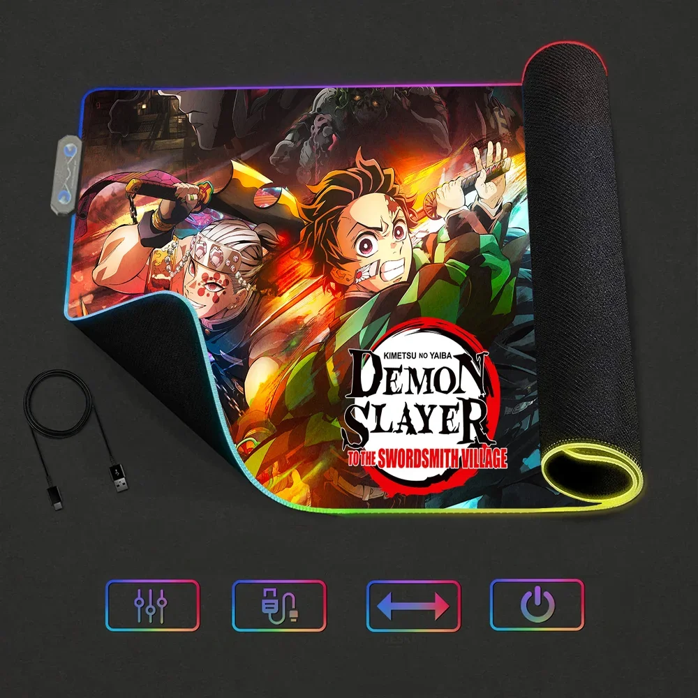 Mauspads Demon Gaming MousePad 3, LED-Schicht-Tischpads, neue hintergrundbeleuchtete Gummi-Desktop-XXL-RGB-Anime-Schreibtisch, Micro-USB Image