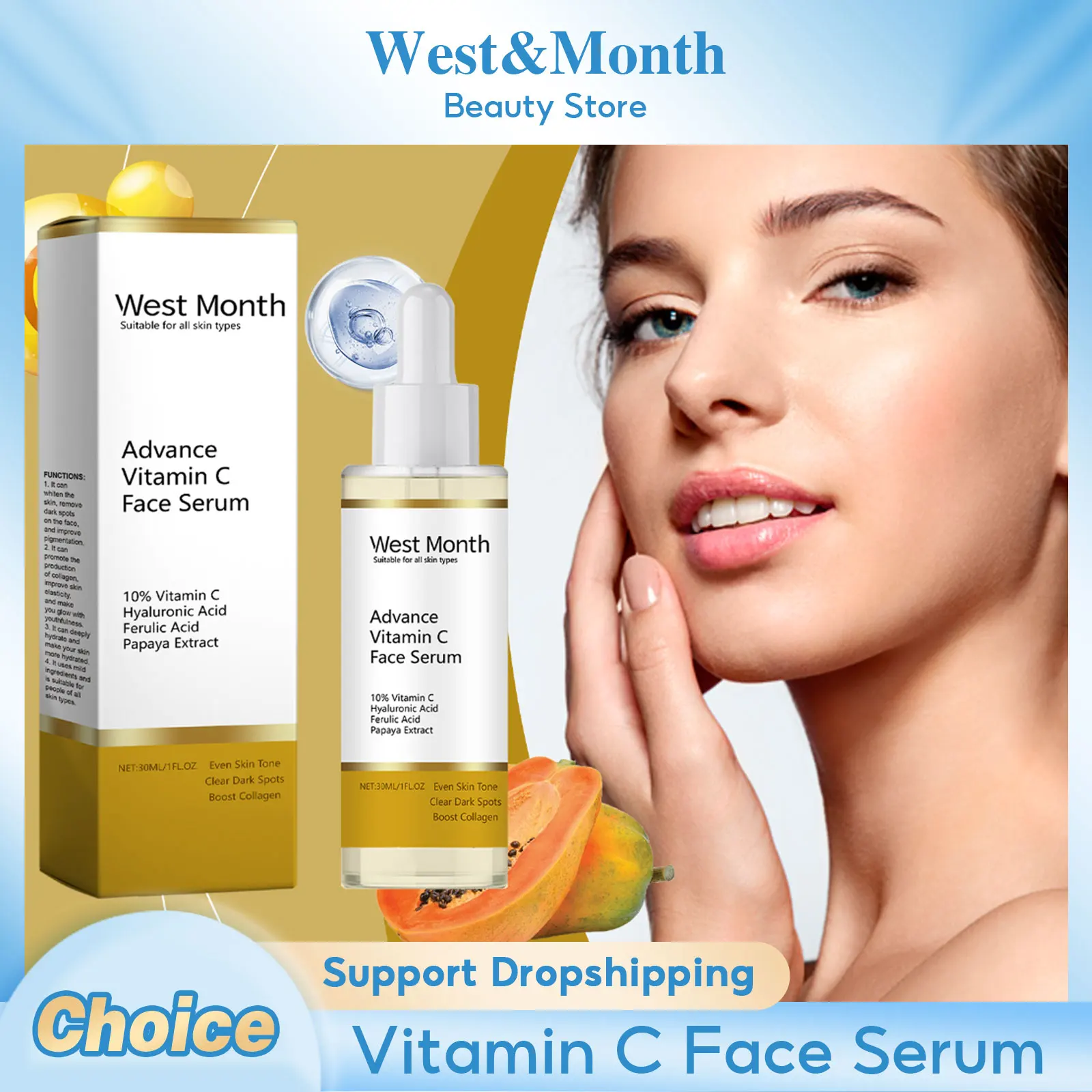 Advance Vitamin C Gesichtsserum, dunkle Flecken entfernen, aufhellende Reparatur, stumpfe, feuchtigkeitsspendende, aufhellende Hautton-Essenz, Schönheitsprodukte Image