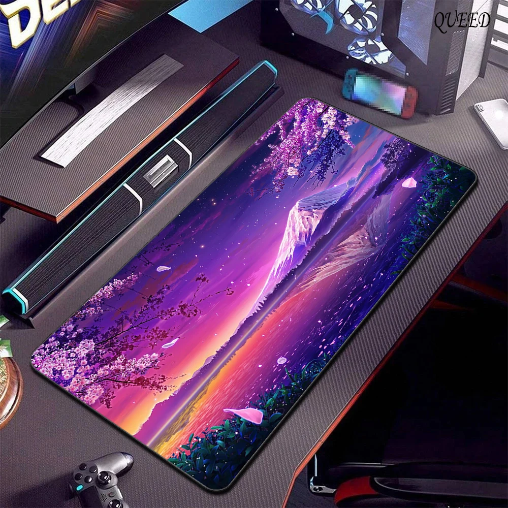 Sakura Mauspad Atmosphäre Gamer Tastatur Landschaft Mousepad 900x400 Computer Schreibtischunterlage Tische Zubehör Ästhetische Büromatte Image