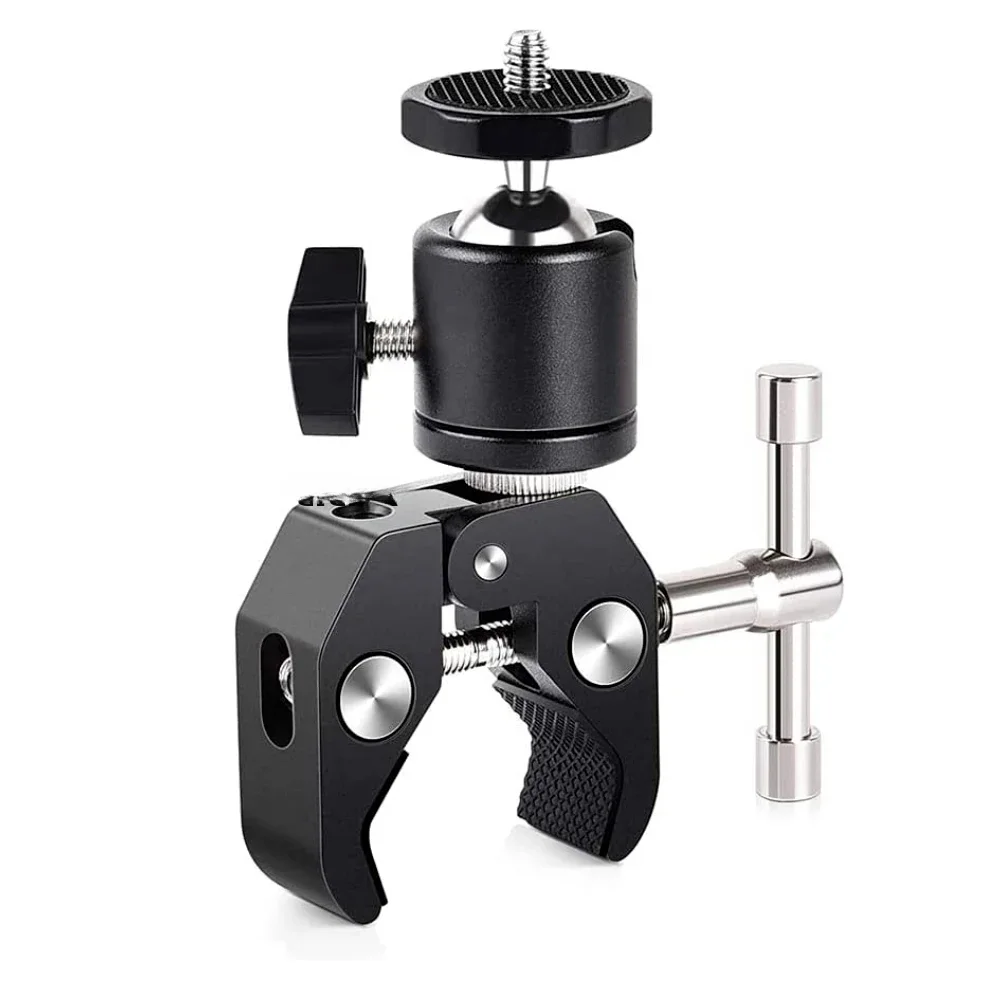 ERIKOLE Super Clamp mit 360° ° Mini Kugelkopf Schnellspanner Klemmhalterung Stativhalterung 1/4 Schraubclip für DSLR Kamera Gopro Image