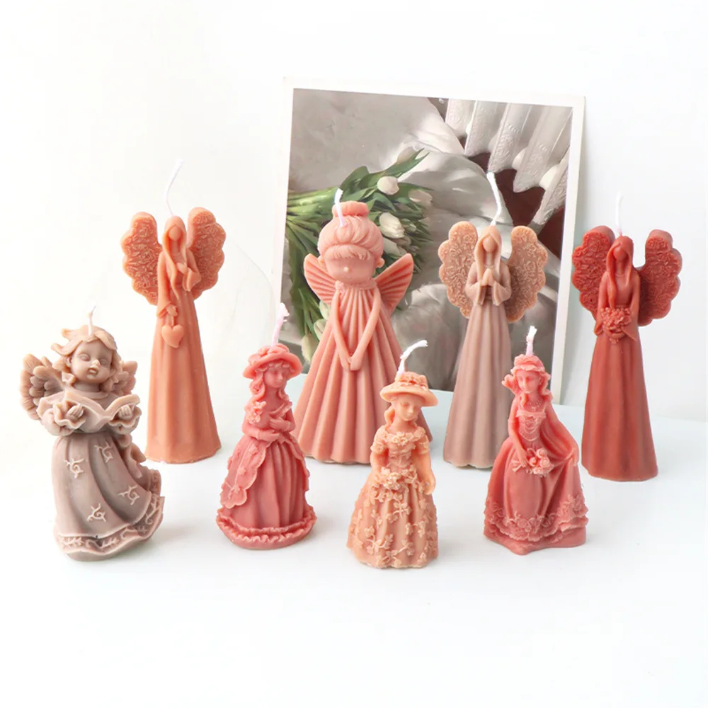 Gebet Engel Kerze Silikon Form DIY Multi Stil Flügel Prinzessin Puppe Gips Harz Aromath Kerze Form Hause Dekoration Handwerk Image