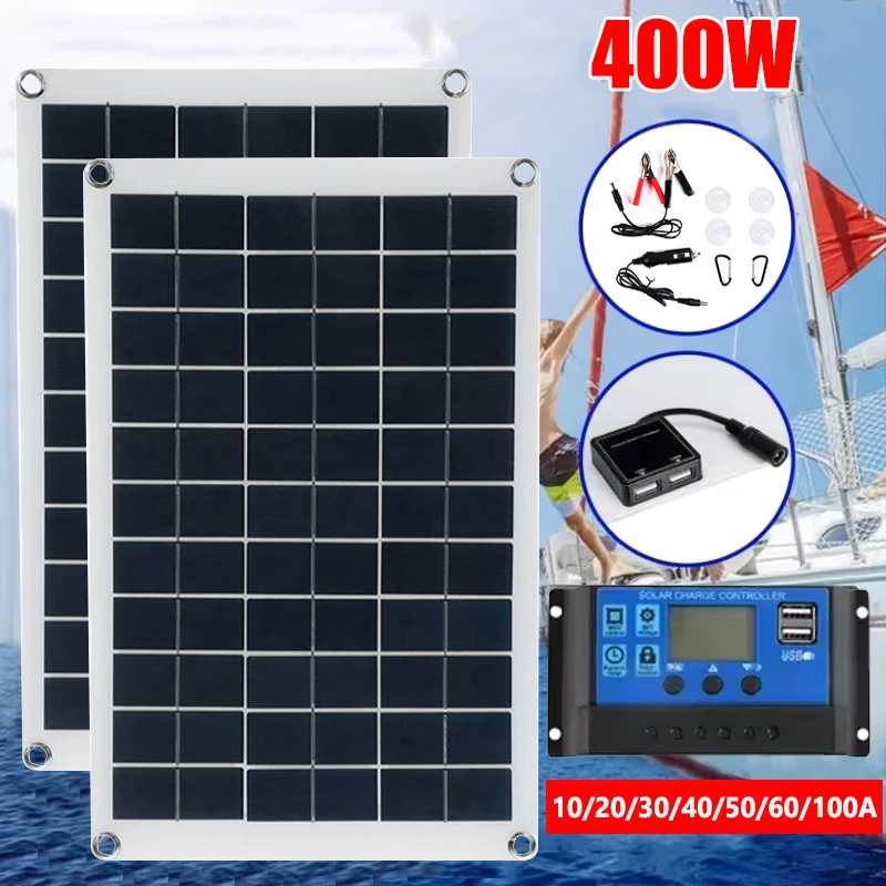 400W 200W Solarpanel Kit 18V Solarzelle mit 10A-100A Controller Dual USB Outdoor Ladegerät Power Bank für Handy Camping Image