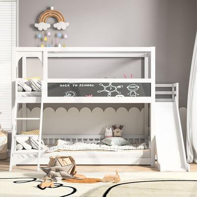 Etagenbett aus Massivholz 90x200 cm – Kinderbett mit Rutsche, Treppe, Zeichenbrett, Bogentür, Image