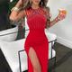 Women's Normal Long Dress Maxi Dress Sequin Dress Elegant Dress Birthday Formal Sleeveless Evening Party Form Fit Solid Color Sleeveless Asymmetrical Black Red Blue Spring