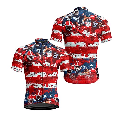 Herren Radtrikot Nationalflagge Kurzarm Fahhrad T-Shirt Trikot mit 3 Gesäßtaschen Mountainbike MTB Schnelltrocknend Anatomisches Design Feuchtigkeitsableitend Atmungsaktiv Sport Rot Khaki Bekleidung Image