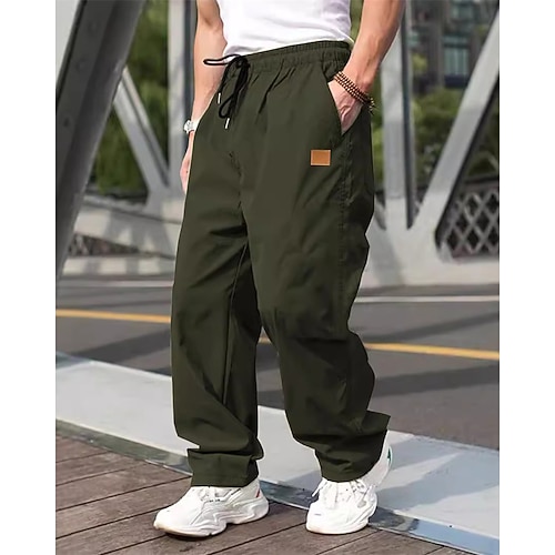 Herren Cargohose Cargohosen Hose Hosen Tasche Kordelzug Elastische Taille Glatt tragbar Outdoor Täglich Campen und Wandern Modisch Klassisch Schwarz Armeegrün Image