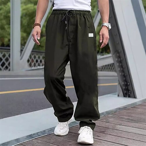 Herren Cargohose Cargohosen Hose Hosen Tasche Kordelzug Elastische Taille Glatt tragbar Outdoor Täglich Campen und Wandern Modisch Klassisch Schwarz Armeegrün Image