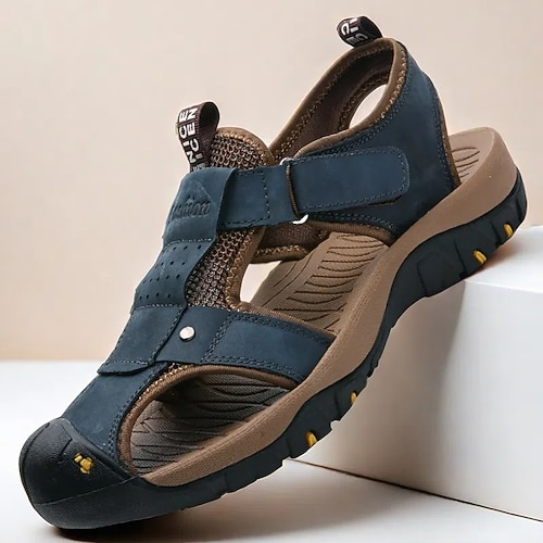 Herren Sandalen Sportliche Sandalen Outdoor-Wandern Sandalen Spaltleder Atmungsaktiv Bequem Rutschfest Loafer Dunkelbraun Rot Braun Blau Image