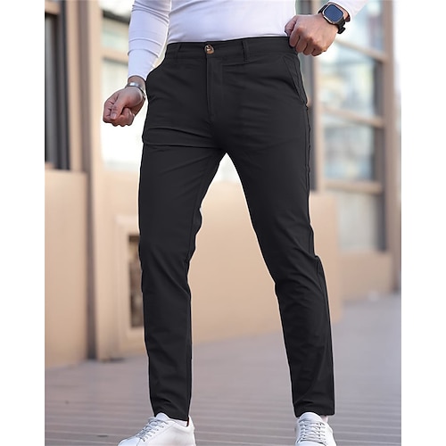 Herren Abschlußfeier Hose Chinos Stoffhosen Freizeithose Knöpfe Tasche Einfach Komfort Formell Party Arbeit Mode Klassicher Stil Denim Blue Schwarz 1 # Mikroelastisch Image