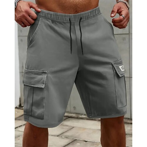 Herren Cargo Shorts Kurze Hosen Shorts Kurze Hosen Sommer-Shorts Kordelzug Elastische Taille Multi Pocket Glatt Komfort tragbar Kurz Outdoor Sport Täglich Modisch Brautkleider schlicht Khaki Grau Image