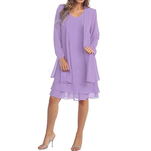 Damen Knielanges Kleid Freizeitkleid Kleid-Set Chiffonkleid Elegant Lässig Täglich Wochenende Lässiger Schnitt Einfach Langarm Rundhalsausschnitt Hellrosa Schwarz Wein Marineblau Sommer Frühling Image