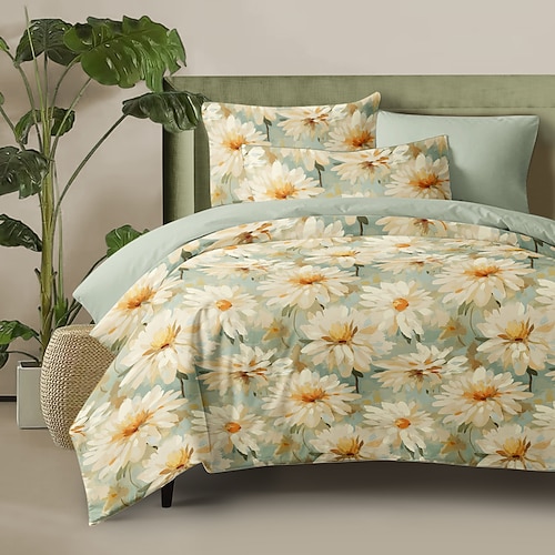 Blumen Bettbezug Vollgröße Bettwäsche Set Bettsets Steppdecke Weicher Leichter Komforter Bezug mit 2 Kissenbezügen für Sommer Frühling Image