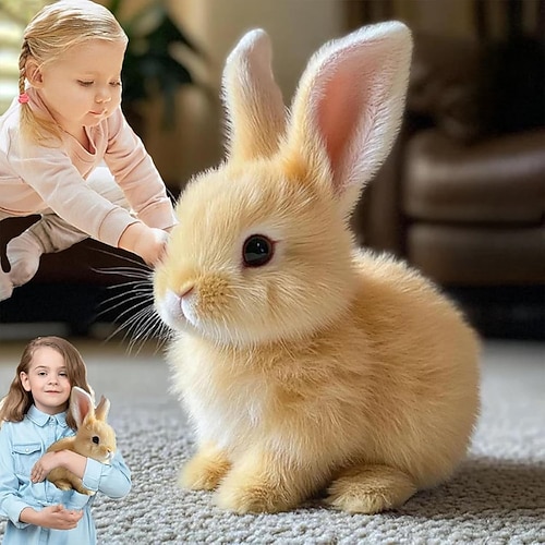 mein realistisches Hasenspielzeug, interaktive Hasen-Osterdekoration, realistisches Hasengeschenk für Kinder – springt, zuckt und wackelt mit den Ohren, realistisches Hasenspielzeug, Bunbi realistischer Hase Image