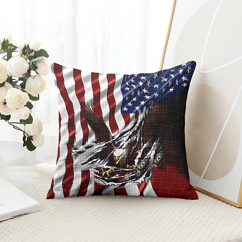 Amerikanische Flagge Vintage Dekorative Wurfkissenbezug 1PC Weicher quadratischer Couchkissenbezug für Schlafzimmer Wohnzimmer Sofa Stuhl 4. Juli Unabhängigkeitstag Image