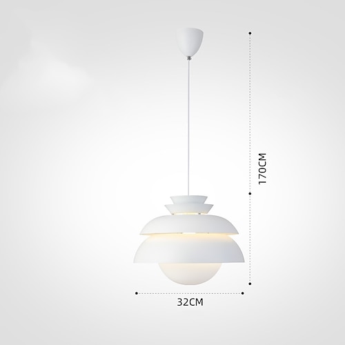 Einzellicht-Pendelleuchte, weiße Metall-Pendelleuchte, Wohndekor mit Metallschirm, moderne Hängelampe, höhenverstellbar, E27, industrieller Kronleuchter für Wohnzimmer, Schlafzimmer, 32 cm, 110–240V Image