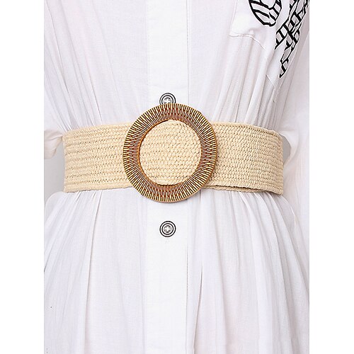 Damengürtel aus geflochtenem Stroh mit übergroßer quadratischer Schnalle – Boho-Chic-Stil, verstellbare Passform für Freizeit- oder Strandkleidung, perfekt für Frühlings- und Sommeroutfits Image