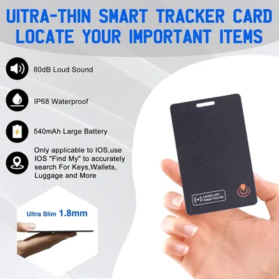 Slim Bluetooth Item Finder Tracker Wallet Tracking Card Compatible with Find My (iOS Only) IP68