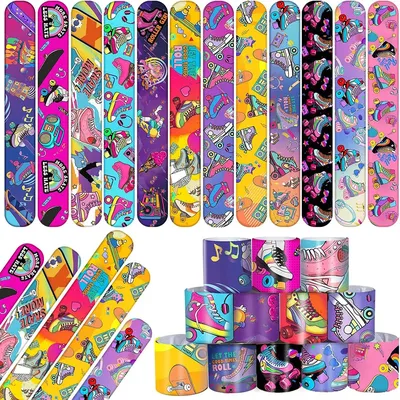 Roller Skate Party Favors Slap Bracelets 80s Theme Birthday Decoration Roller Skating Goodie Bag Fillers Throwback 90s