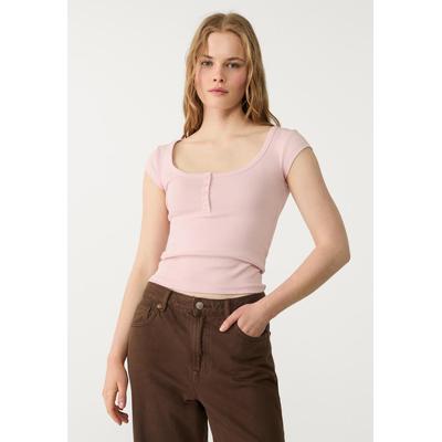 Stradivarius Henley t-shirt with buttons Pastel pink M