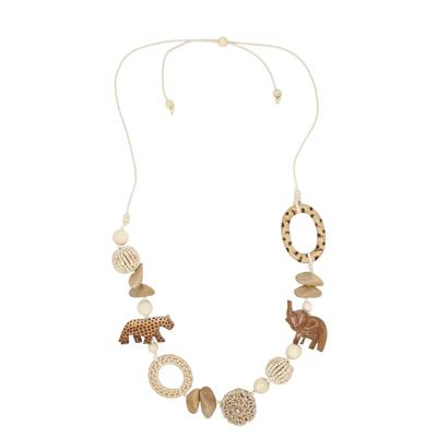 Lange Kette "Safari", Damen, Gr. one size, Holz, beige (natur), COLLEZIONE ALESSANDRO, Basic, Halsketten, Ethno Kette mit bemalten Tieren aus Holz Image