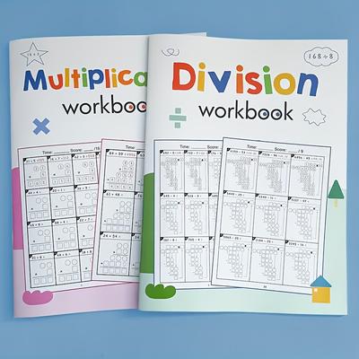 TEMU 2pcs Math Practice Workbooks For Grades 3-5 - Daily Multiplication & Division Exercises, Fun Educational Activity Books With , Paper Material, Aged 7-11, Math Learning Tools