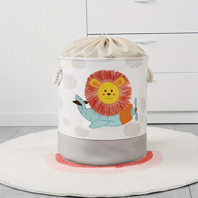 TEMU Large Capacity Cartoon Toy Storage Basket With Lid - Lion & Dinosaur Design, Fabric Organizer For Toys, Diapers, And Laundry, Bohemian Style, Shelf Baskets Image