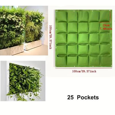 TEMU 1pc Durable Green Felt Vertical Wall Planter With Multiple Pockets - Breathable & Corrosion-resistant For Indoor/outdoor Use, Ideal For Flowers, Herbs, And Garden Décor Image