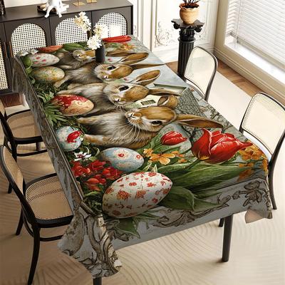TEMU 1pc Rabbit And Egg Pattern Tablecloth Square Tablecloth For Home Use. Printed Tablecloth For Holiday Party Decoration Tv Cabinet Coffee Table Cloth In All Cloth Image
