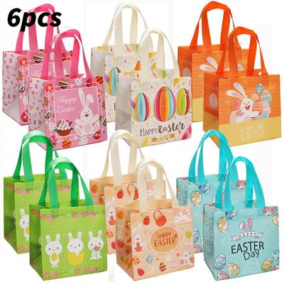 TEMU 6/12 Pack Easter Bags, Easter Basket With Handle Gift Bags Reusable Non-woven Tote Bags For Easter Holiday Spring Party Supplies 7.9x5.9x8.2 Inch Image
