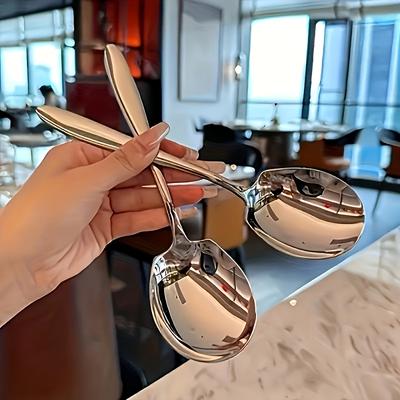TEMU 2pcs Stainless Steel Large Serving Spoons, Thick Dinner Spoons For Restaurants And Kitchens - Ideal For Hotels And Cafeterias, Public Spoons Image