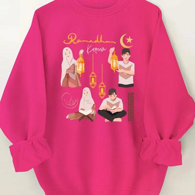 TEMU 1pc Ramadan Middle Neck Sweatshirt - Casual Polyester Knit Fabric, Women's Clothing With Alphabet Pattern Image