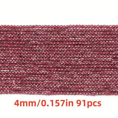 TEMU Faceted Garnet Beads Natural Stone Round Sparkling Loose Beads For Jewelry Making Diy Bracelet Necklace 2/3/4mm - Assorted Sizes Set Image