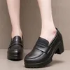 6 cm kleine Größe 32–43 Vintage Rindsleder Loafer Damen Plateau Pumps 2024 Block Med Heels Schuhe