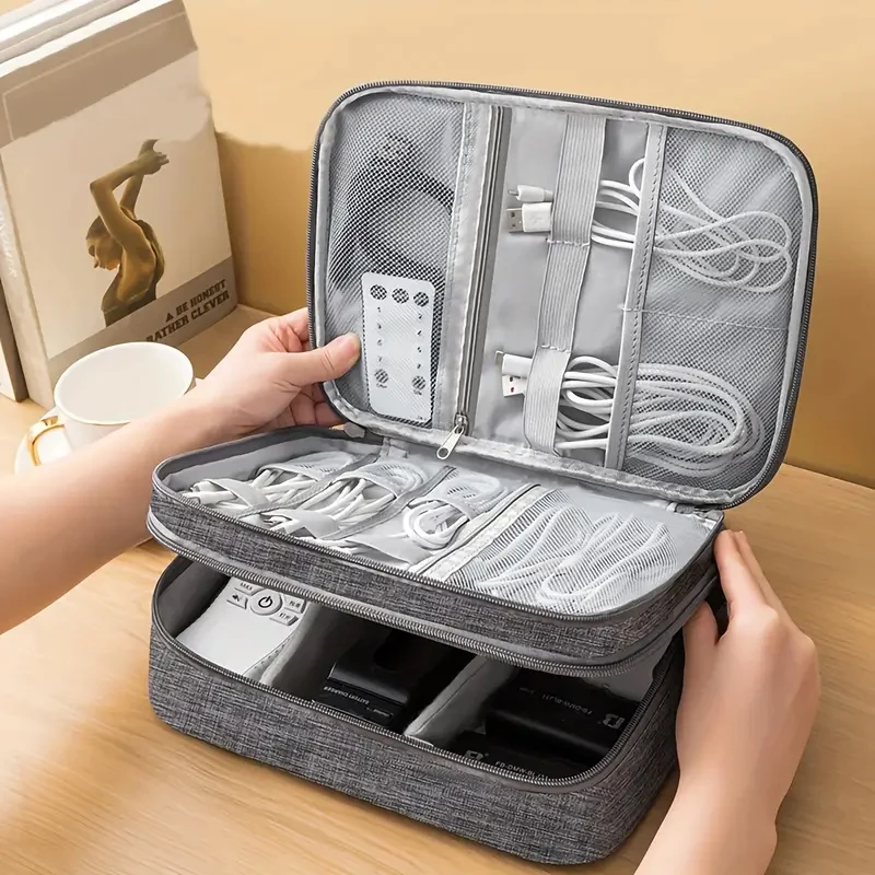 Digitale Zubehör-Aufbewahrungstasche, mehrschichtig, praktisch, Powerbank, USB-Flash-Laufwerk, Datenkabel, Kopfhörer, staubdichte Reise-Aufbewahrungstasche Image