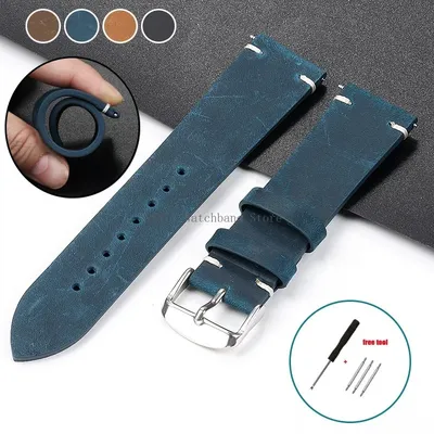 Männer Frauen Universal Armband Kalbsleder Echtes Leder Armband Quick Release Strap Vintage Nähte Armband 18/20/21/22/24mm Image
