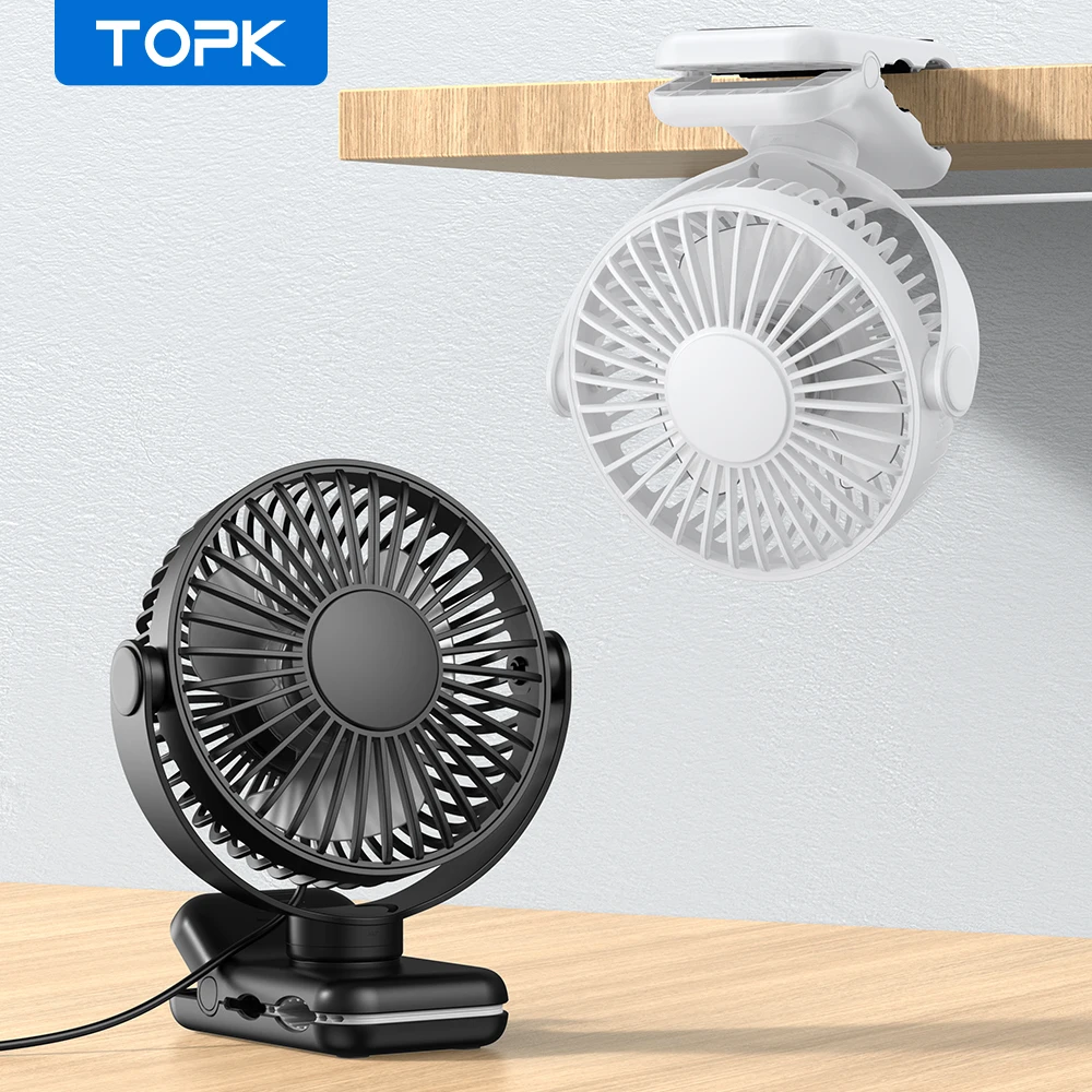 TOPK USB-Tischventilator zum Anklipsen, bürstenloser Motor, leistungsstarker Luftstrom, stabile Klemme, extrem leiser tragbarer Mini-persönlicher Ventilator für Büro und Schlafzimmer Image