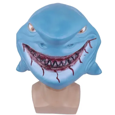 Neue Hai-Maske Mann isst Hai Kopf bedeckung schreckliche Fisch maske Blut essen Mund schwimmen Hai Image