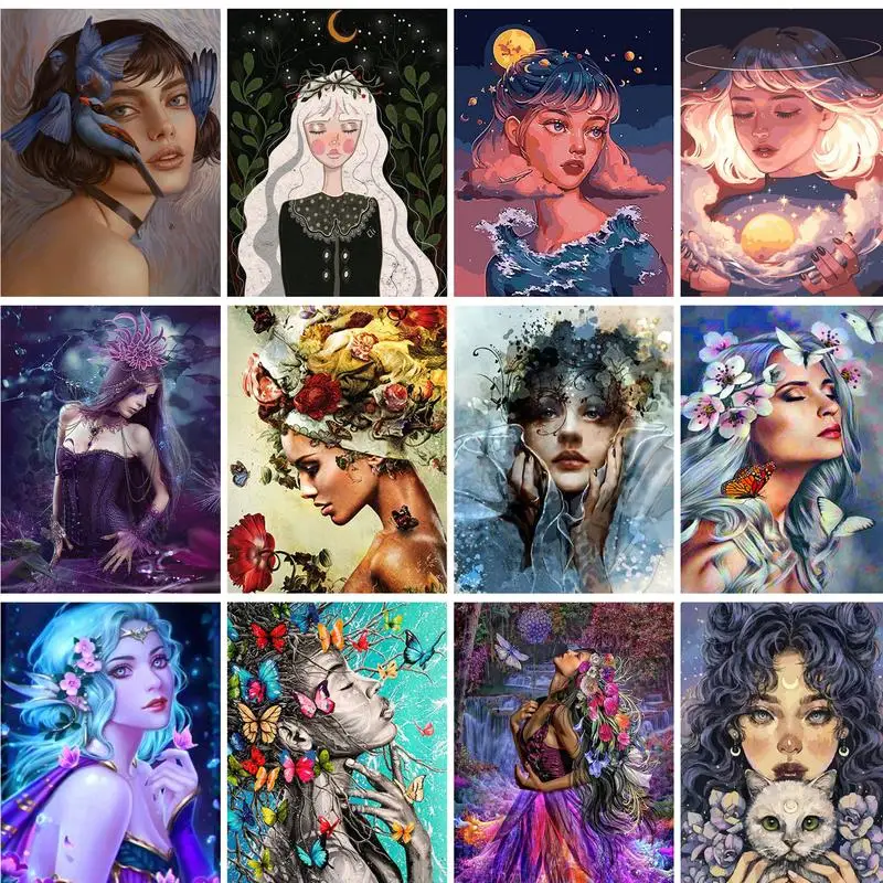 GATYZTORY Anime-Malerei nach Zahlen, Malset, Malen auf Zahlen, Mädchen, handgefertigt auf Leinwand, Figuren, Geschenk für Erwachsene, Wandkunst Image