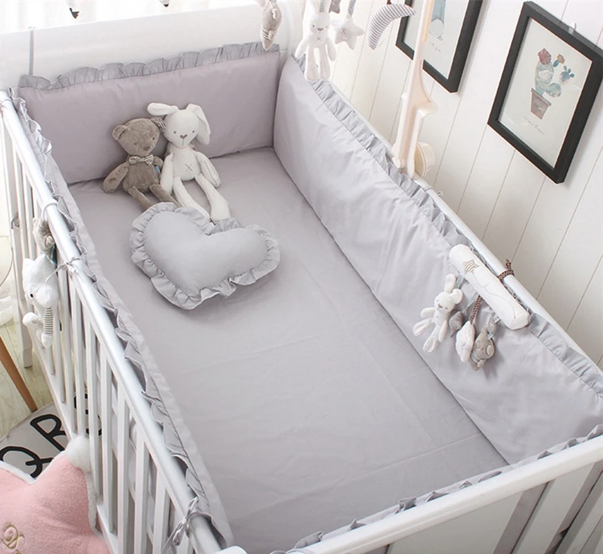 5Pcs Solide Baumwolle Baby Bett Set Krippe Bettwäsche Set Junge & Mädchen Baby Sicherheit Krippe Bett Zaun juego de cama (4 stoßfänger + Blatt) Image