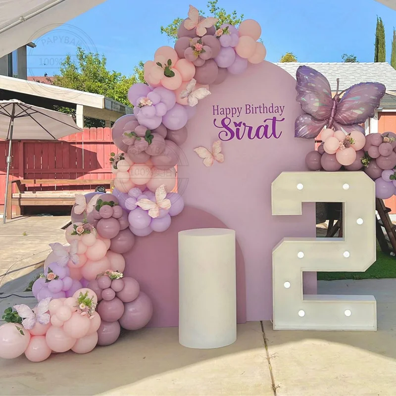 176 stücke lila Schmetterling Hochzeit Geburtstag Ballon Bogen mit weißen Nummer Folie Ball für erwachsene Kind Baby Dusche Dekor Luftballons gesetzt Image