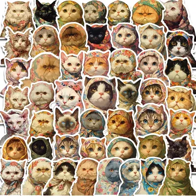50PCS Kopftuch Katze Aufkleber Minimalistischen Graffiti Wohnzimmer Café PVC Kreative Laptop Gepäck Mit Café Kreative Dekorative Image