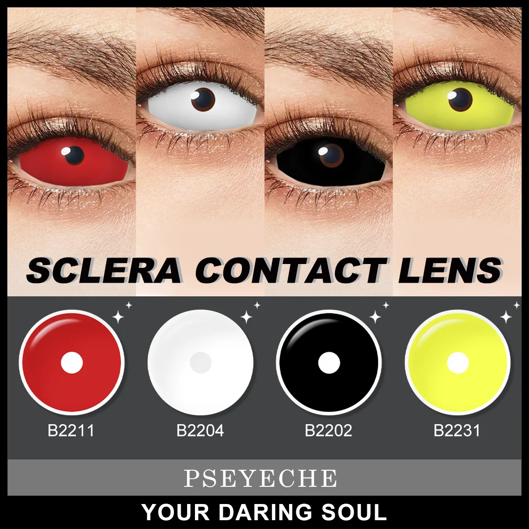 PSEYECHE 1 Paar 22 mm Jahres-Sclera-Kontaktlinsen für Cosplay, große Vollaugenlinsen, Halloween-Blindlinsen, weiße Vollaugenlinsen, schwarze Linsen Image