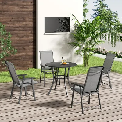 【Breeins】Patio Dining Table Outdoor Steel Rectangular Table with Umbrella Hole - Black