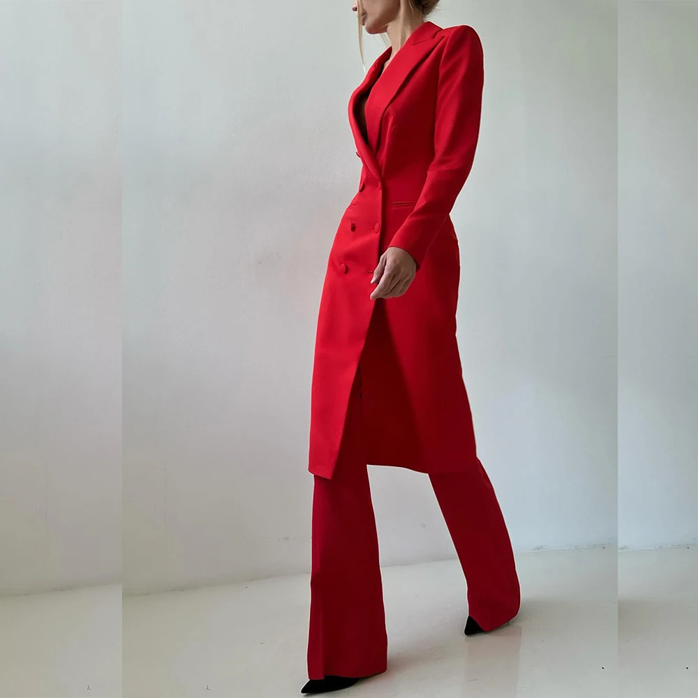 Abiti da donna eleganti slim fit personalizzati Blazer da 2 pezzi Doppio petto con risvolto a punta Giacca lunga Pantaloni Set Abbigliamento moda 2025